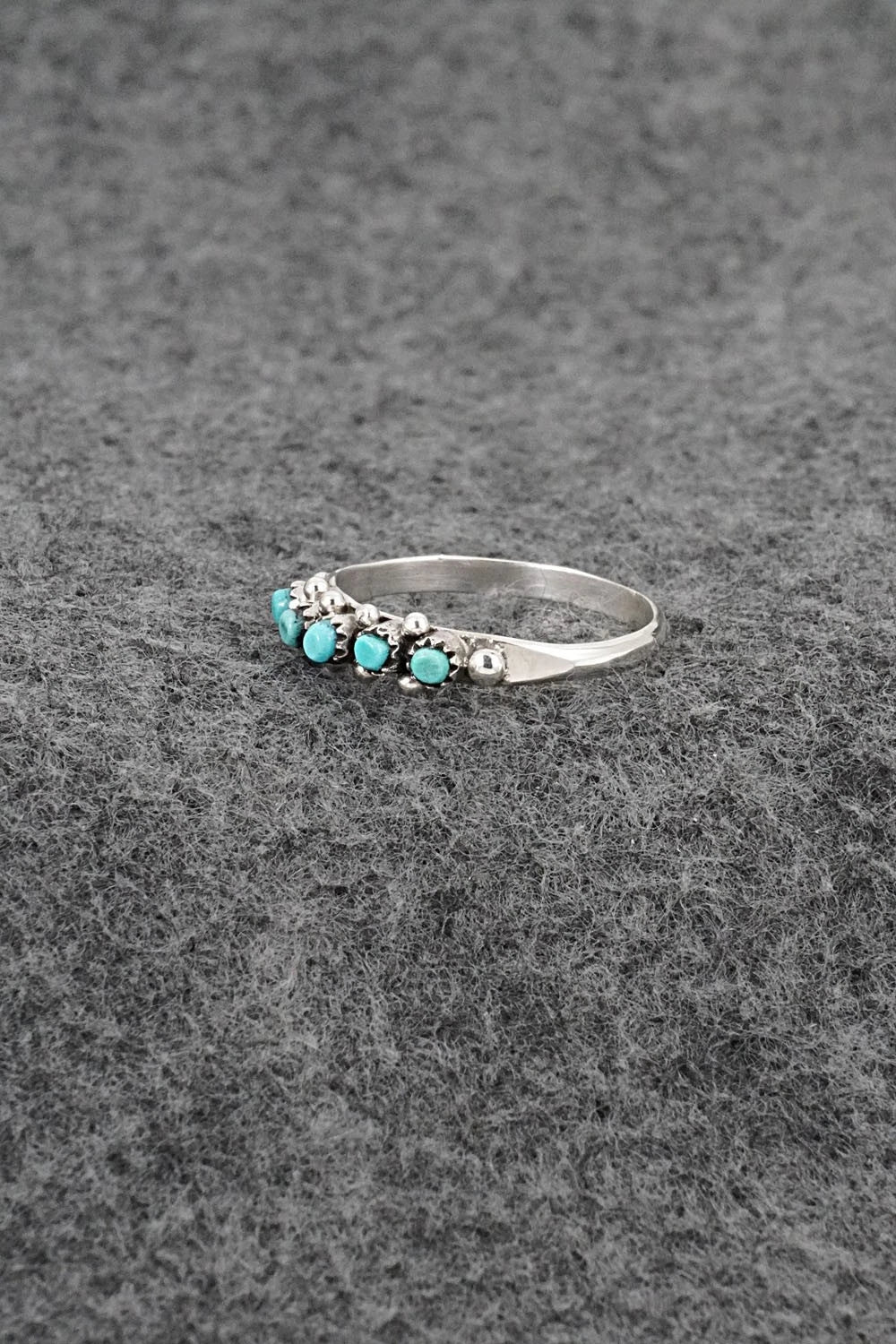 Turquoise & Sterling Silver Ring - April Haloo - Size 7.5