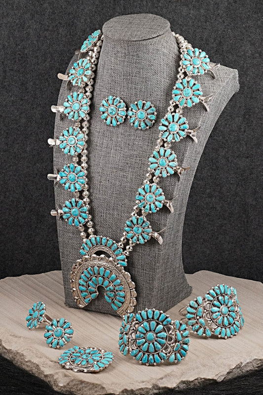 Turquoise & Sterling Silver Squash Blossom Set - Justina Wilson