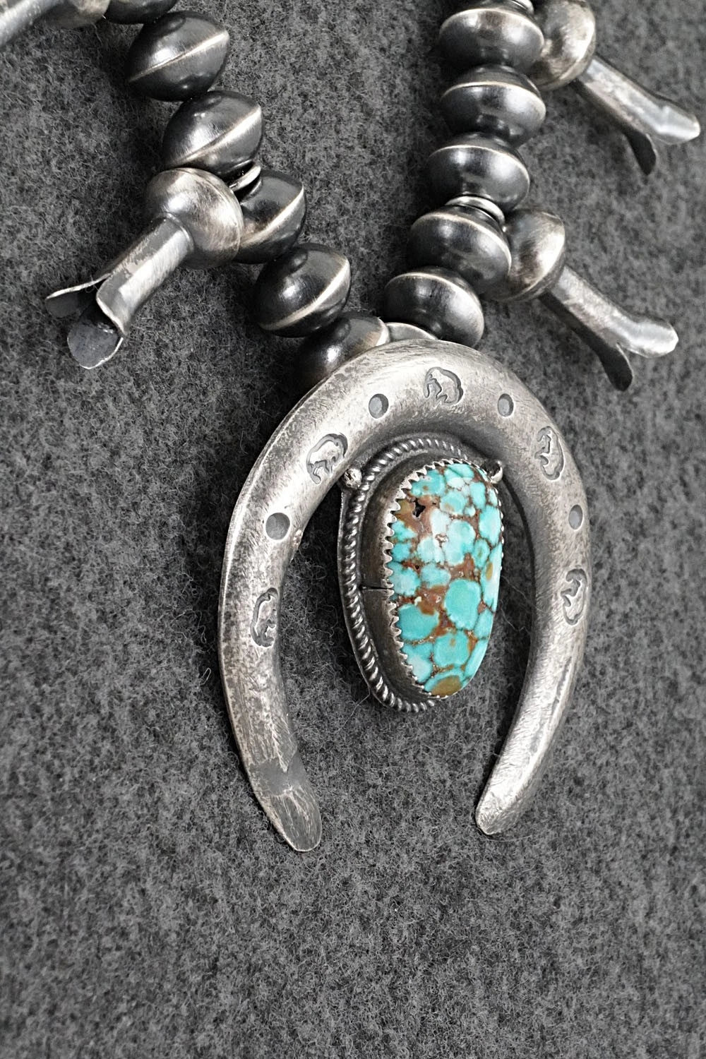 Turquoise & Sterling Silver Navajo Pearl Squash Blossom Necklace - Presley Haley