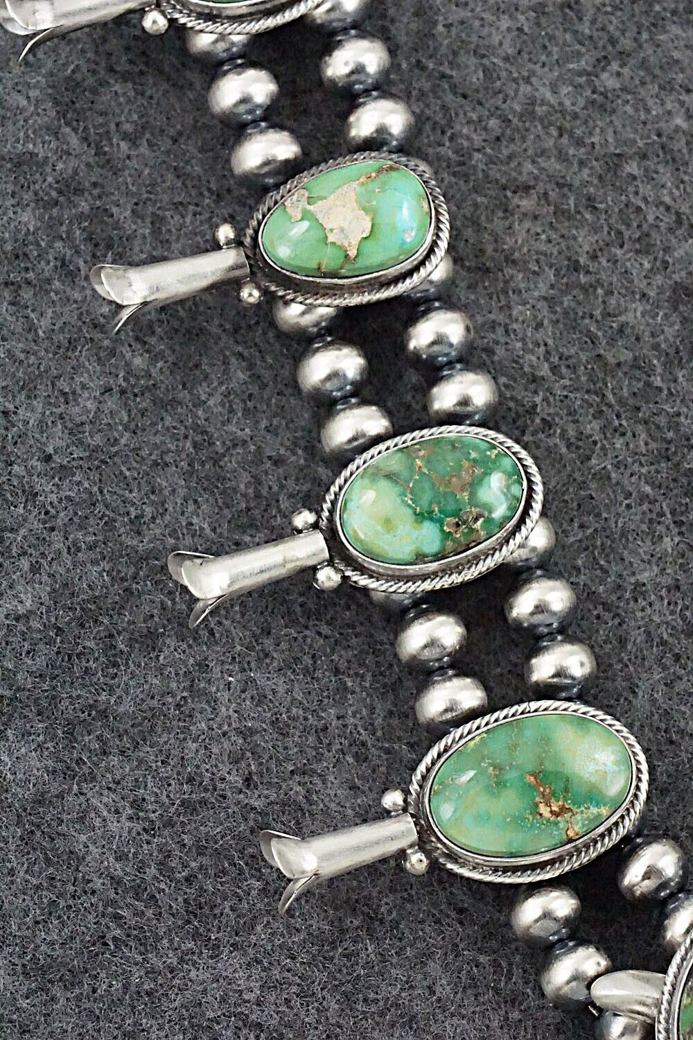 Turquoise & Sterling Silver Squash Blossom Necklace - Tom Lewis