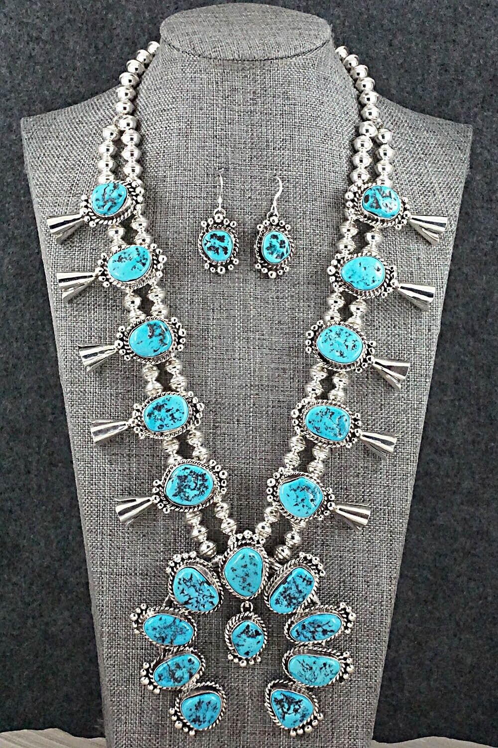 Turquoise & Sterling Silver Squash Blossom Set - Vernon Johnson