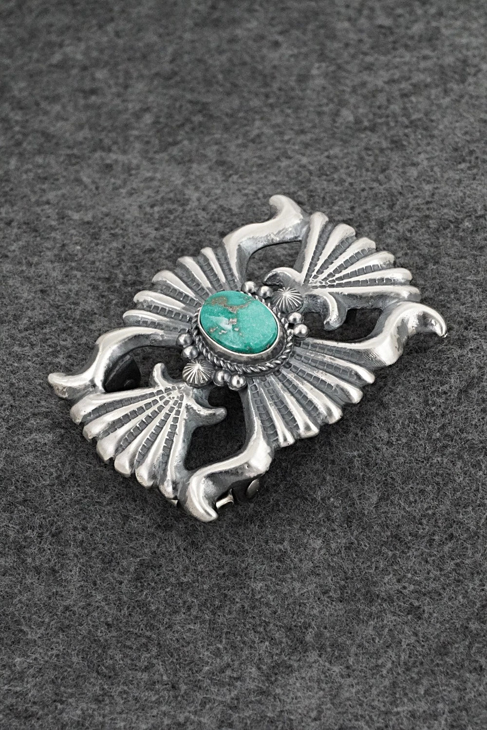 Turquoise & Sterling Silver Belt Buckle - Harrison Bitsue