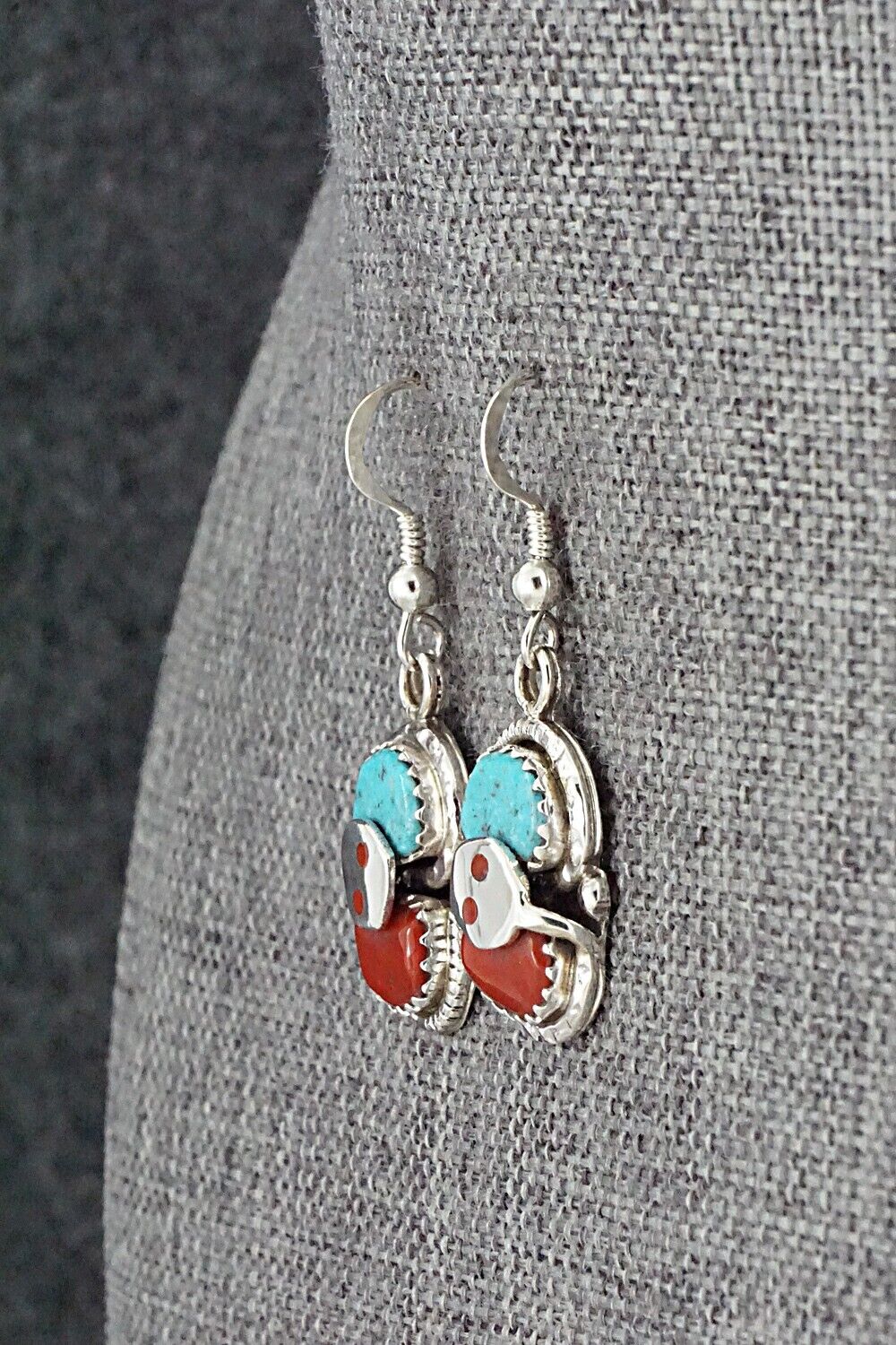 Turquoise, Coral & Sterling Silver Earrings - Joy Calavaza