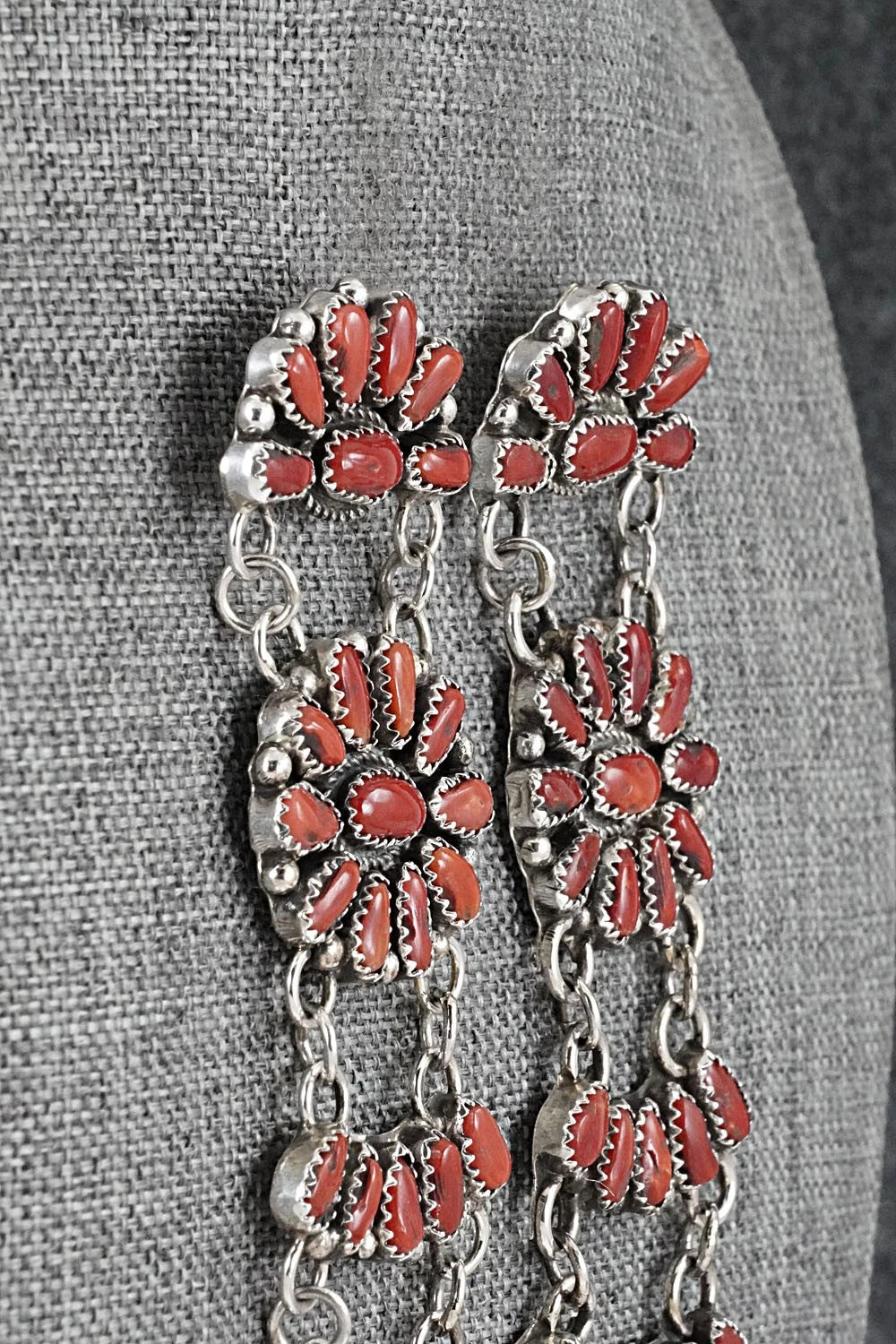 Coral & Sterling Silver Earrings - Justina Wilson