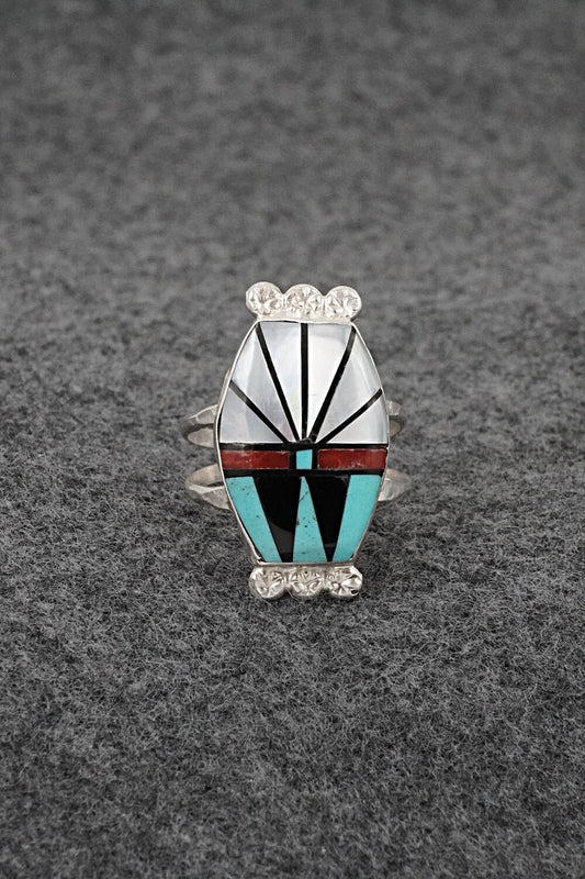 Multi-Stone & Sterling Silver Inlay Ring - Ola Eriacho - Size 8
