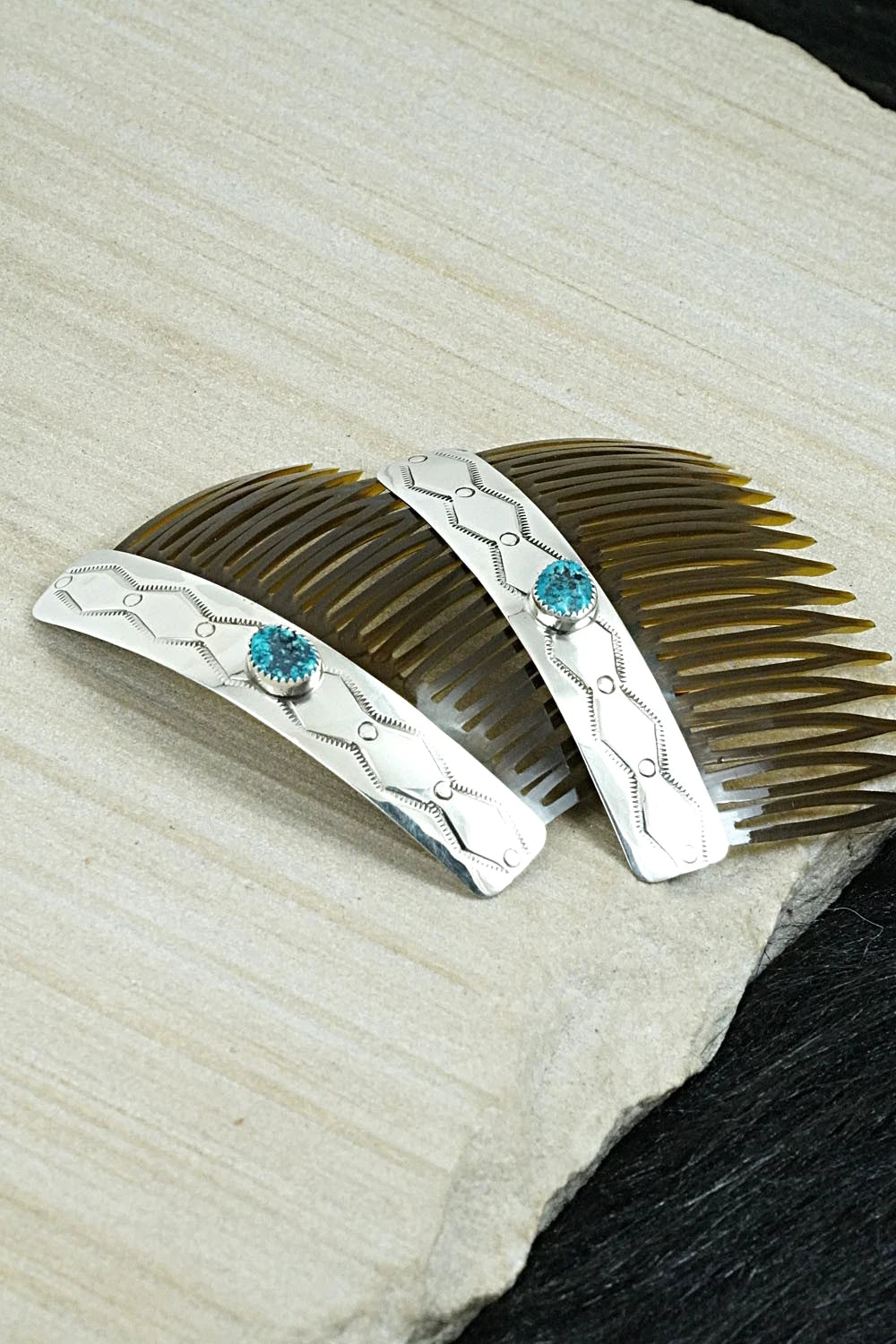 Turquoise & Sterling Silver Hair Combs - Jolene Begay