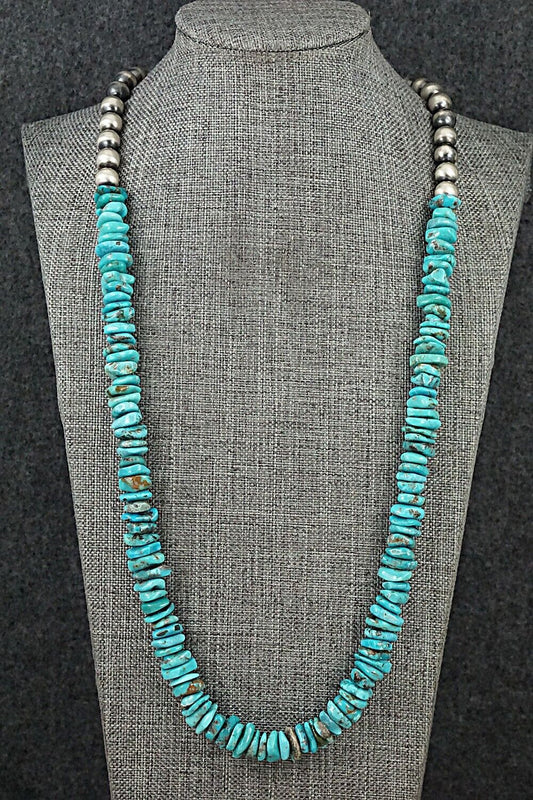 Turquoise & Sterling Silver Necklace 26" - Doreen Jake