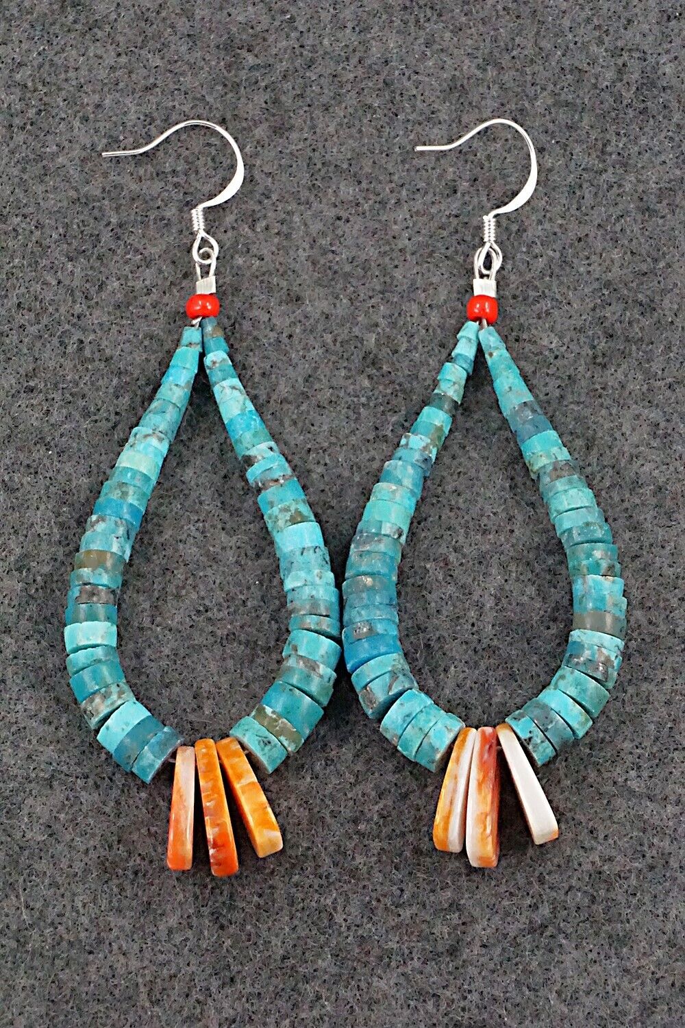Spiny Oyster, Turquoise & Sterling Silver Earrings - Lupe Lovato