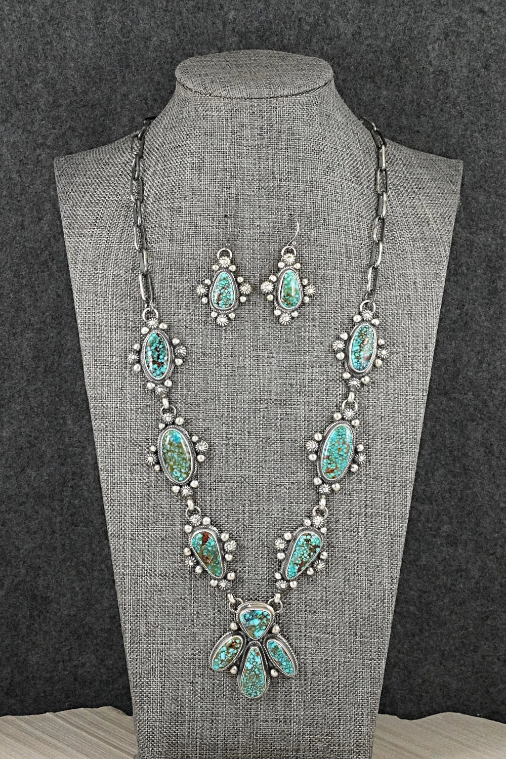 Turquoise & Sterling Silver Necklace and Earrings Set - Kathleen Livingston