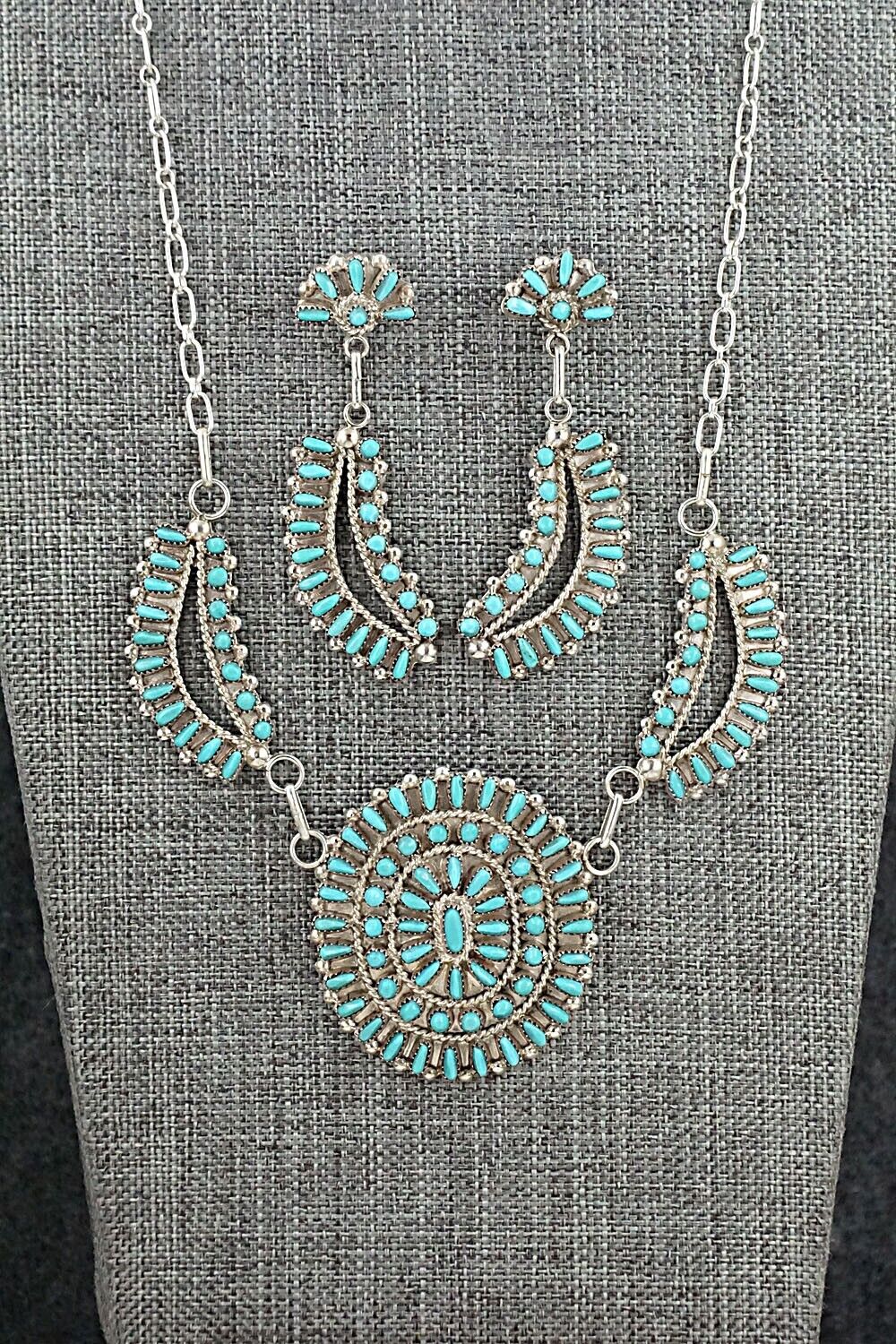 Turquoise & Sterling Silver Necklace and Earrings Set - Vergie Lonjose