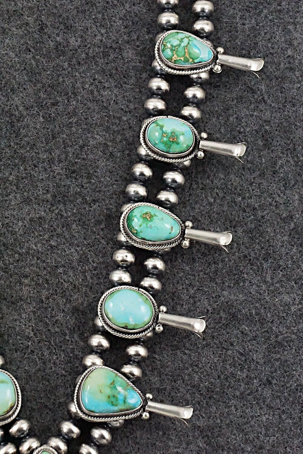 Turquoise & Sterling Silver Squash Blossom Necklace - Tom Lewis