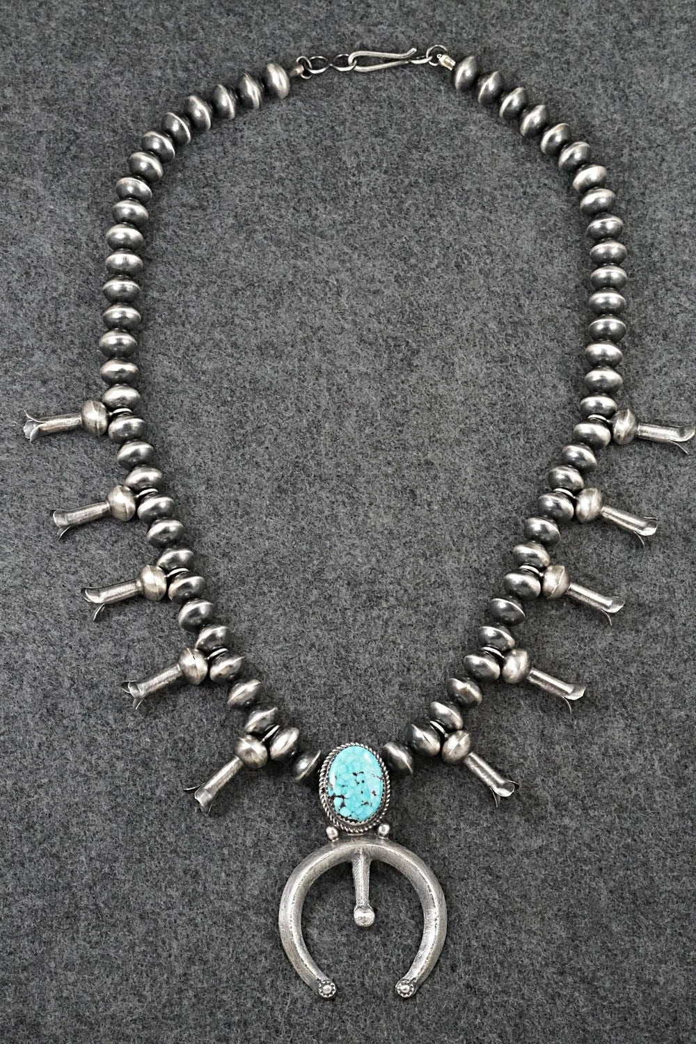 Turquoise & Sterling Silver Navajo Pearl Squash Blossom Necklace - Presley Haley