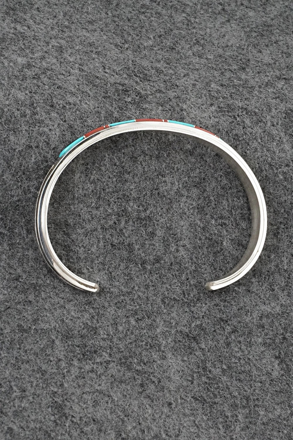 Turquoise, Coral Inlay & Sterling Silver Bracelet - Wilbert Muskett