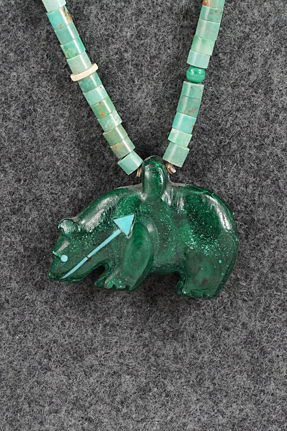 Turquoise & Sterling Silver Bear Zuni Fetish Necklace - Andres Quandelacy