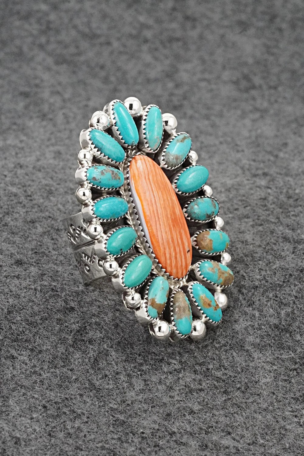 Turquoise, Spiny Oyster & Sterling Silver Ring - Anthony Brown - Size 10.5