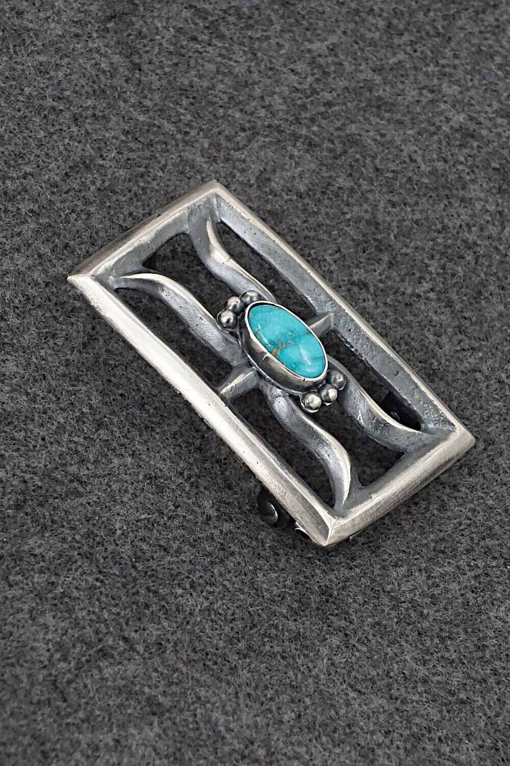 Turquoise & Sterling Silver Belt Buckle - Harrison Bitsue