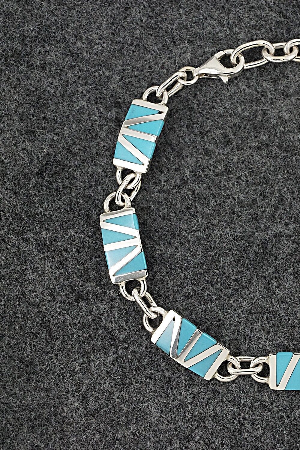 Turquoise & Sterling Silver Link Bracelet - Wilfred Siutza