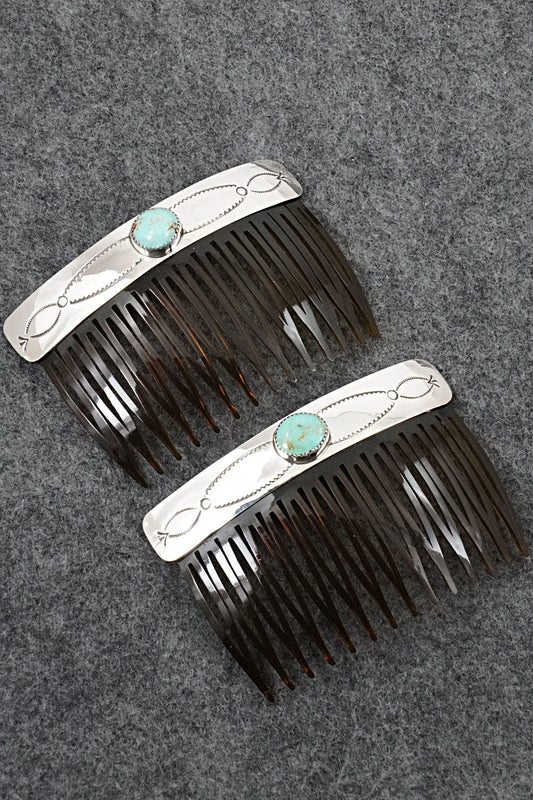 Turquoise & Sterling Silver Hair Combs - Jolene Begay
