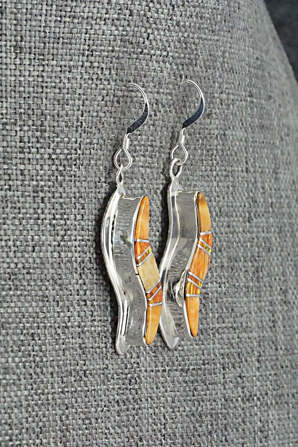 Spiny Oyster, Opalite & Sterling Silver Inlay Earrings - James Manygoats