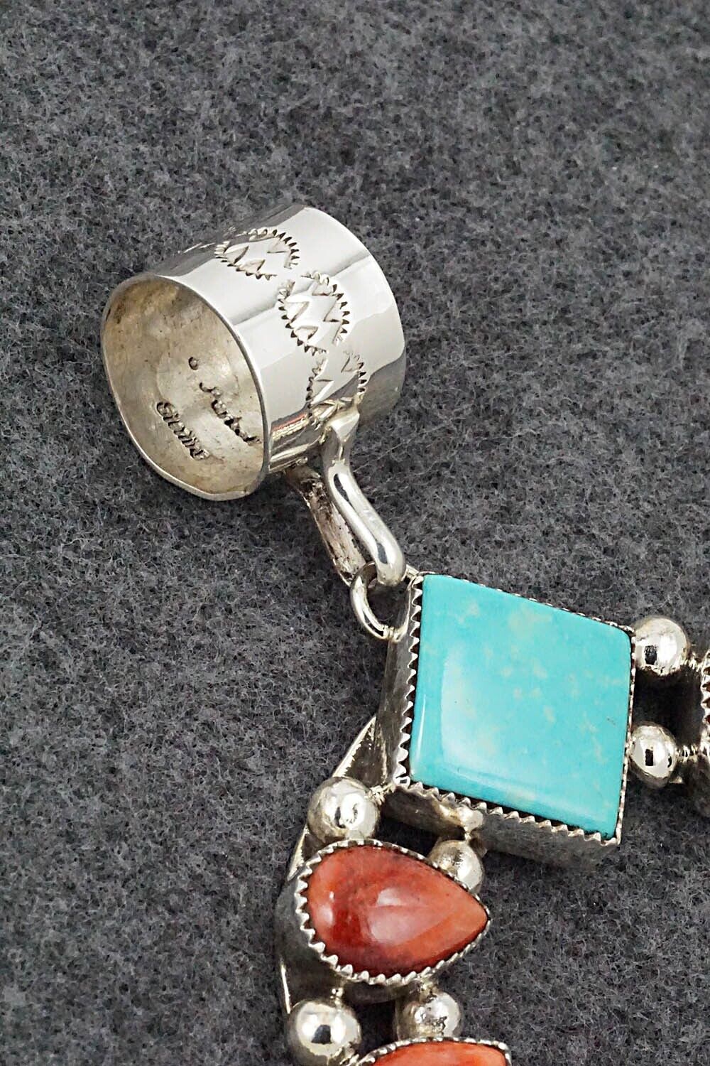 Turquoise, Spiny Oyster & Sterling Silver Pendant - Sandra Parkett