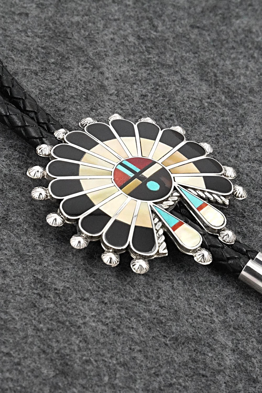 Multi-Stone & Sterling Silver Inlay Bolo Tie - April Unkestine
