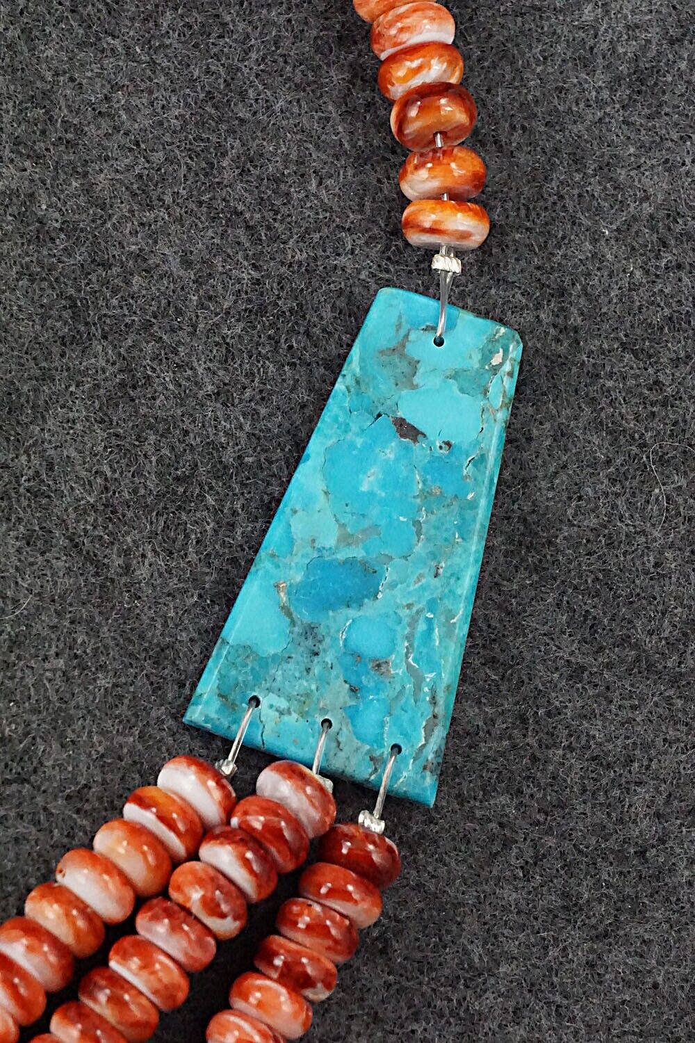 Turquoise, Spiny Oyster and Sterling Silver Necklace - Lupe Lovato