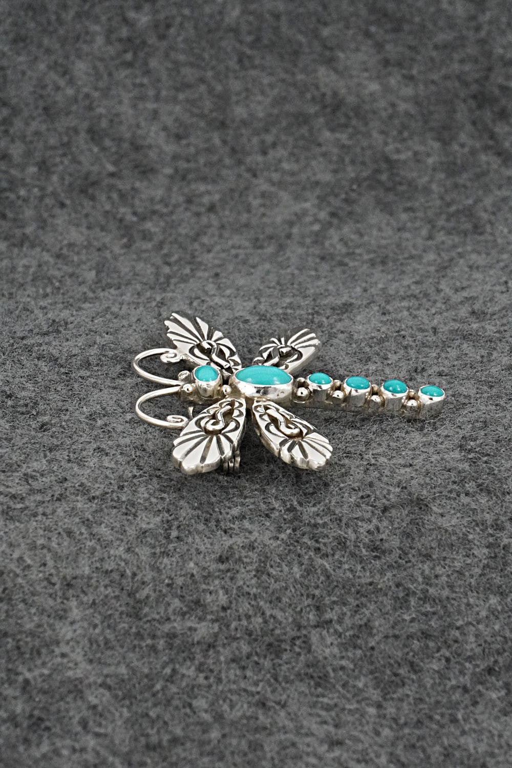 Turquoise & Sterling Silver Pendant/Pin - Lee Charlie