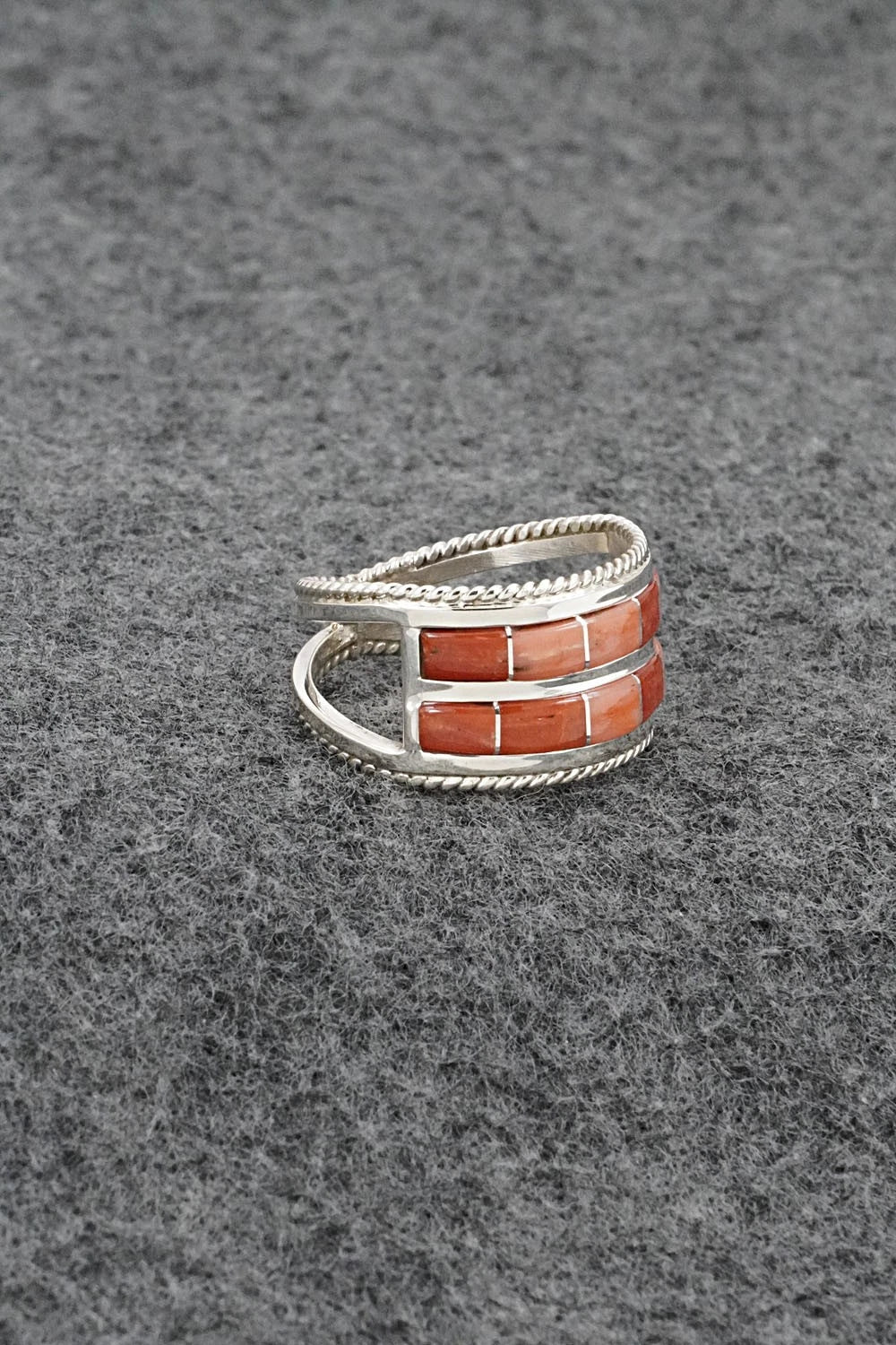Coral and Sterling Silver Ring - Bruce Johnson - Size 9.25