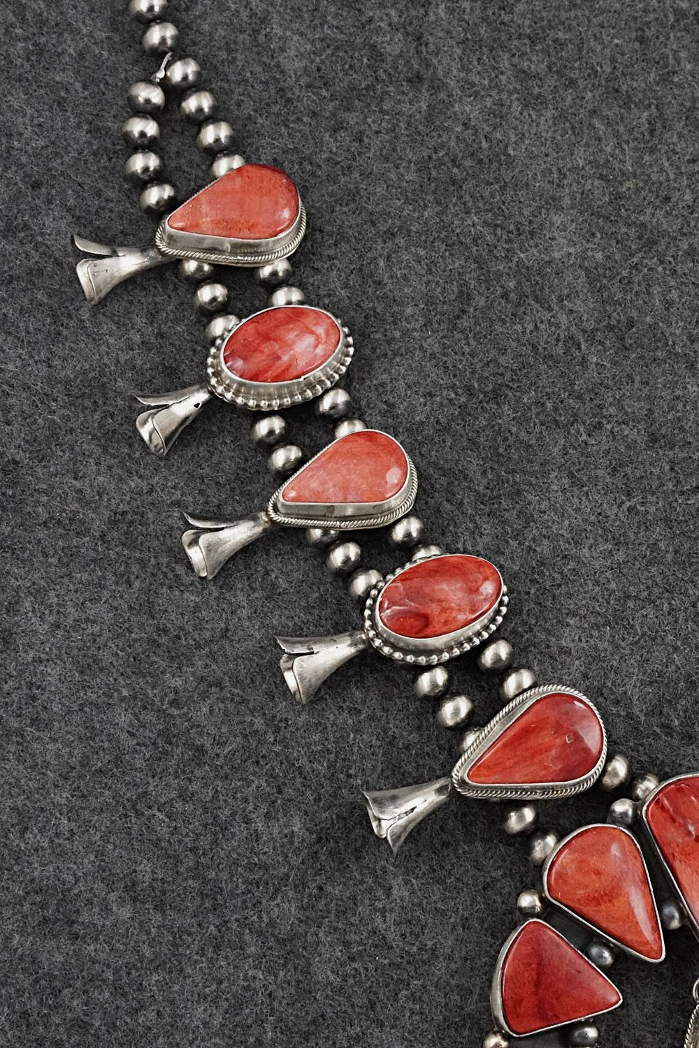 Spiny Oyster & Sterling Silver Squash Blossom Set - Kathleen Livingston
