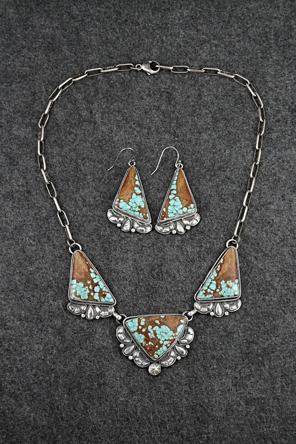 Turquoise & Sterling Silver Necklace and Earrings Set - Paul Livingston
