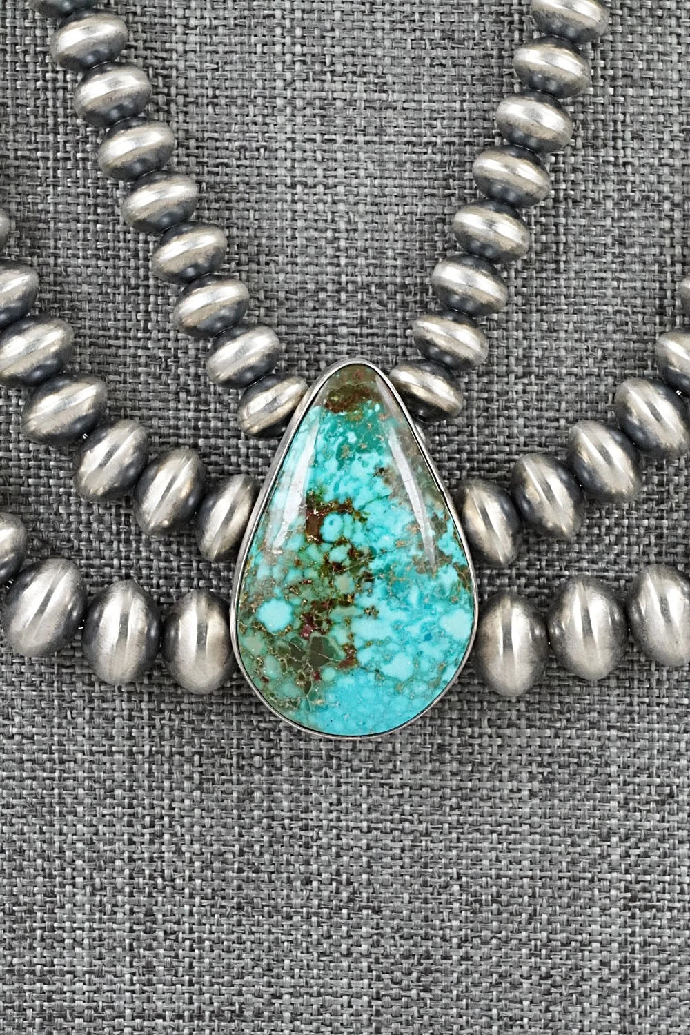 Turquoise & Sterling Silver Navajo Pearl Necklace - Gruber & Halwood