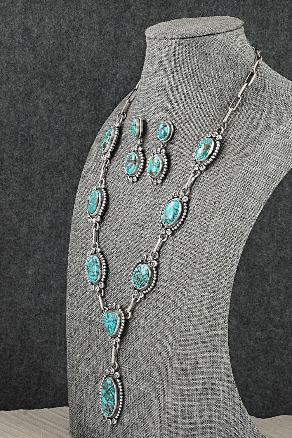 Turquoise & Sterling Silver Necklace and Earrings Set - Mark Yazzie