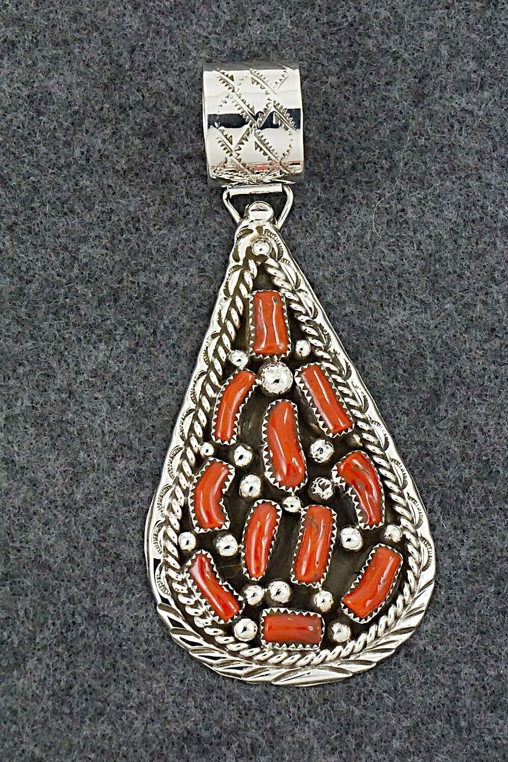 Coral & Sterling Silver Pendant - Darlene Begay