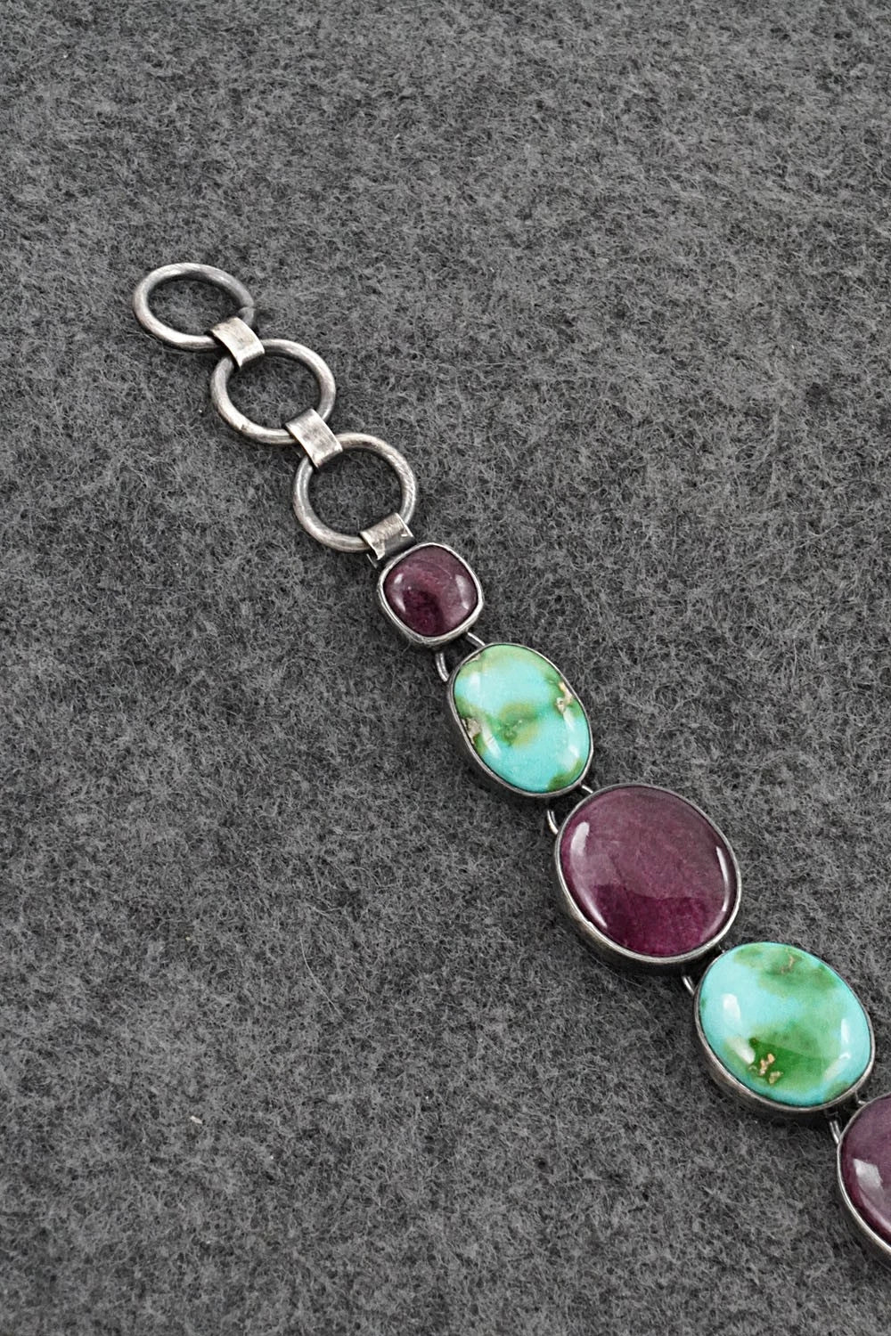 Turquoise, Spiny Oyster & Sterling Silver Link Bracelet - Diane Wylie