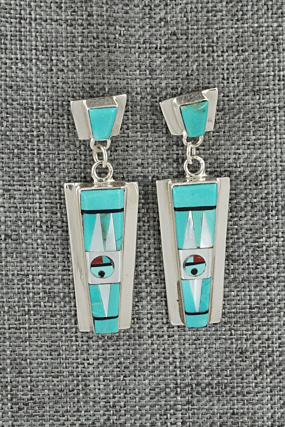 Multi Stone Inlay & Sterling Silver Earrings - Roland Edaakie