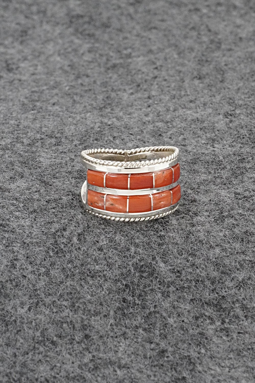Coral and Sterling Silver Ring - Bruce Johnson - Size 8.25
