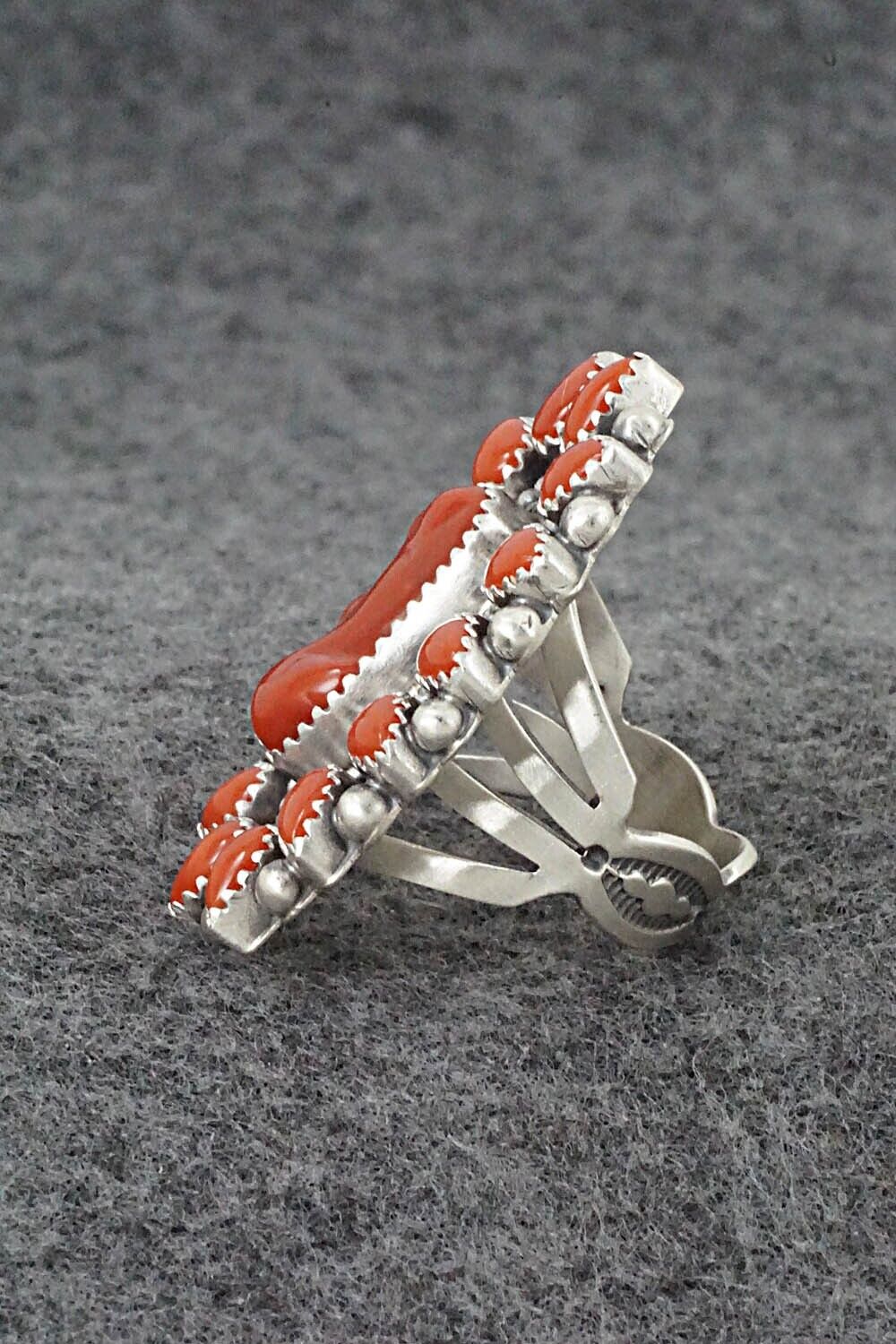 Coral & Sterling Silver Ring - Tom Lewis - Size 8