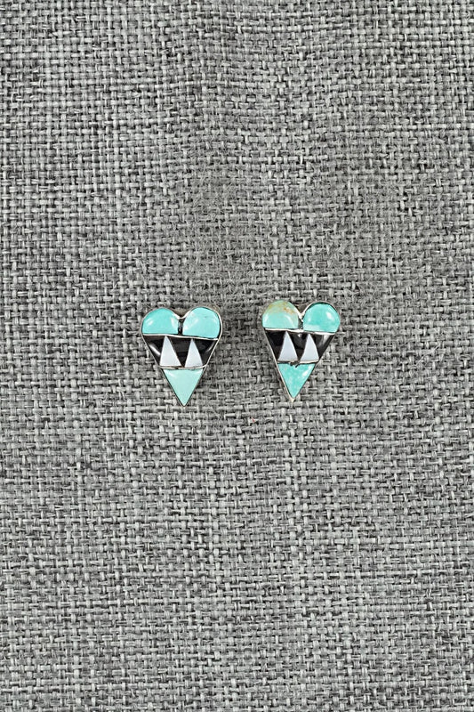 Turquoise, Onyx & Sterling Silver Earrings - Carol Vacit