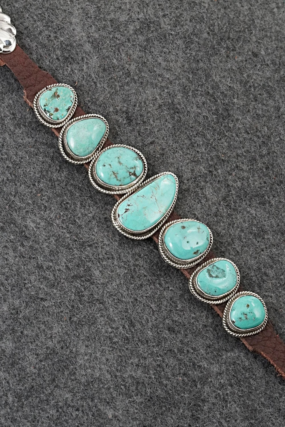 Turquoise, Sterling Silver & Leather Bracelet - Marlene Ramone