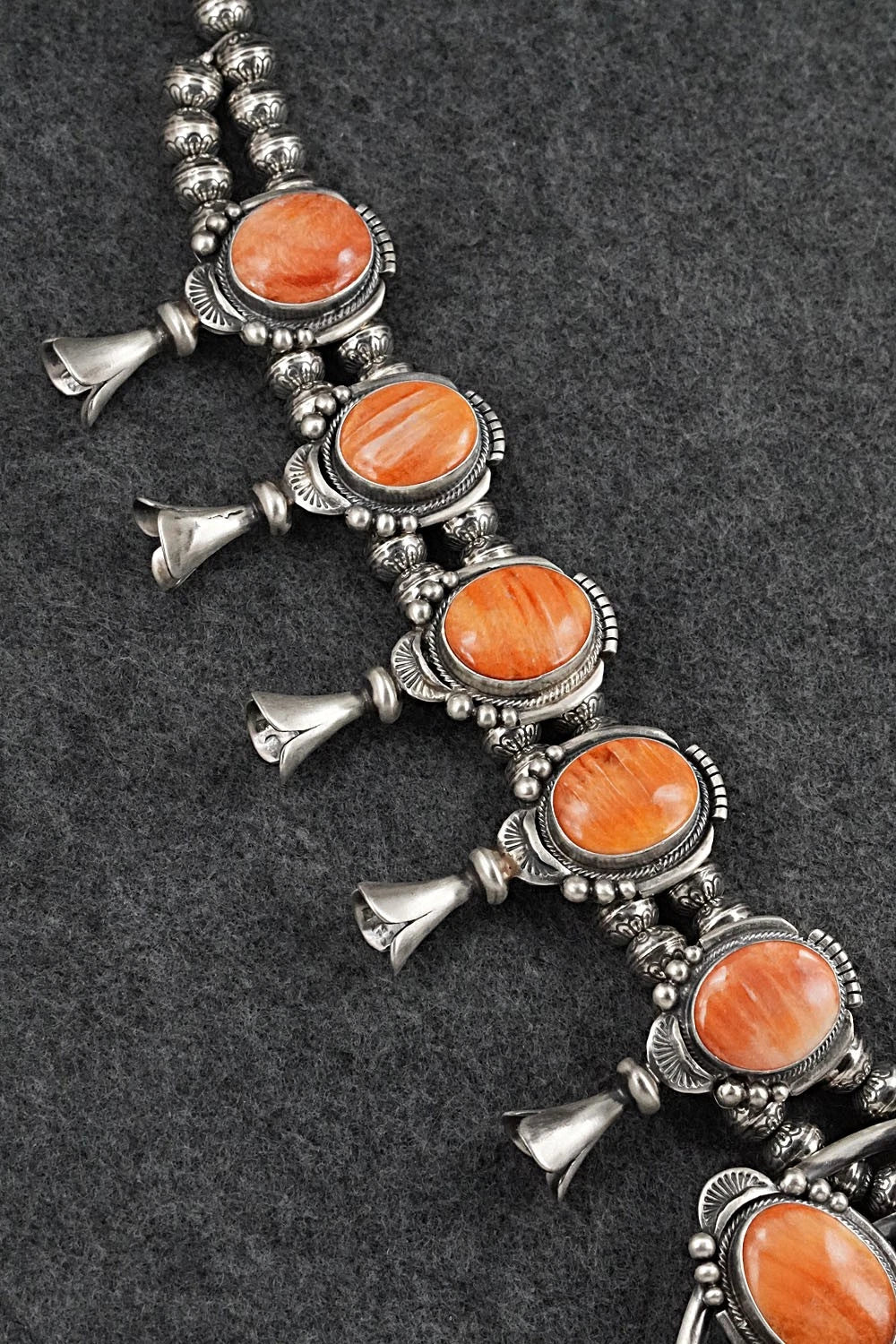 Spiny Oyster & Sterling Silver Squash Blossom Set - Paul Livingston