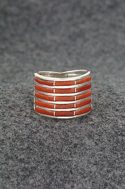 Coral & Sterling Silver Ring - Andrew Enrico - Size 8.75