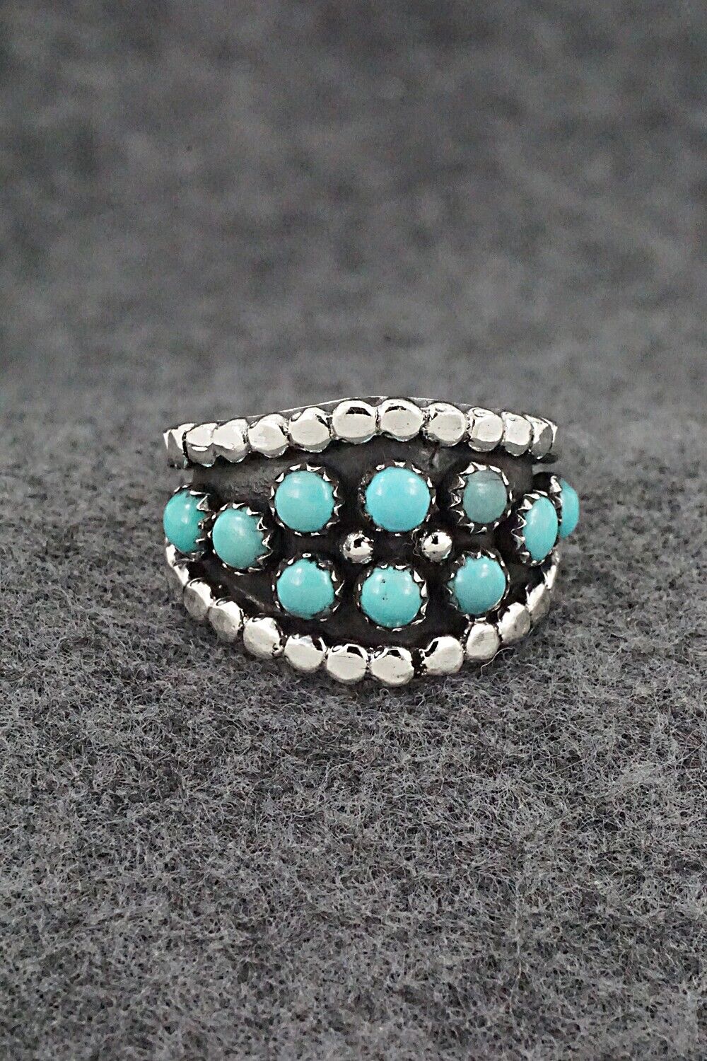 Turquoise & Sterling Silver Ring - Kenny Lonjose - Size 9