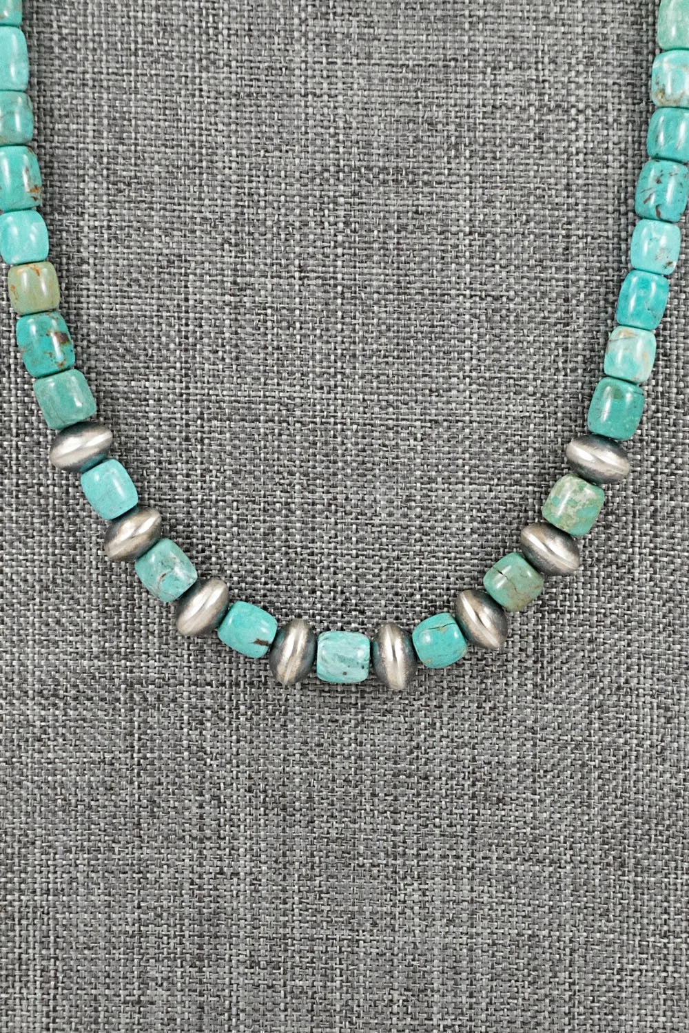 Turquoise & Sterling Silver Necklace 20" - Doreen Jake