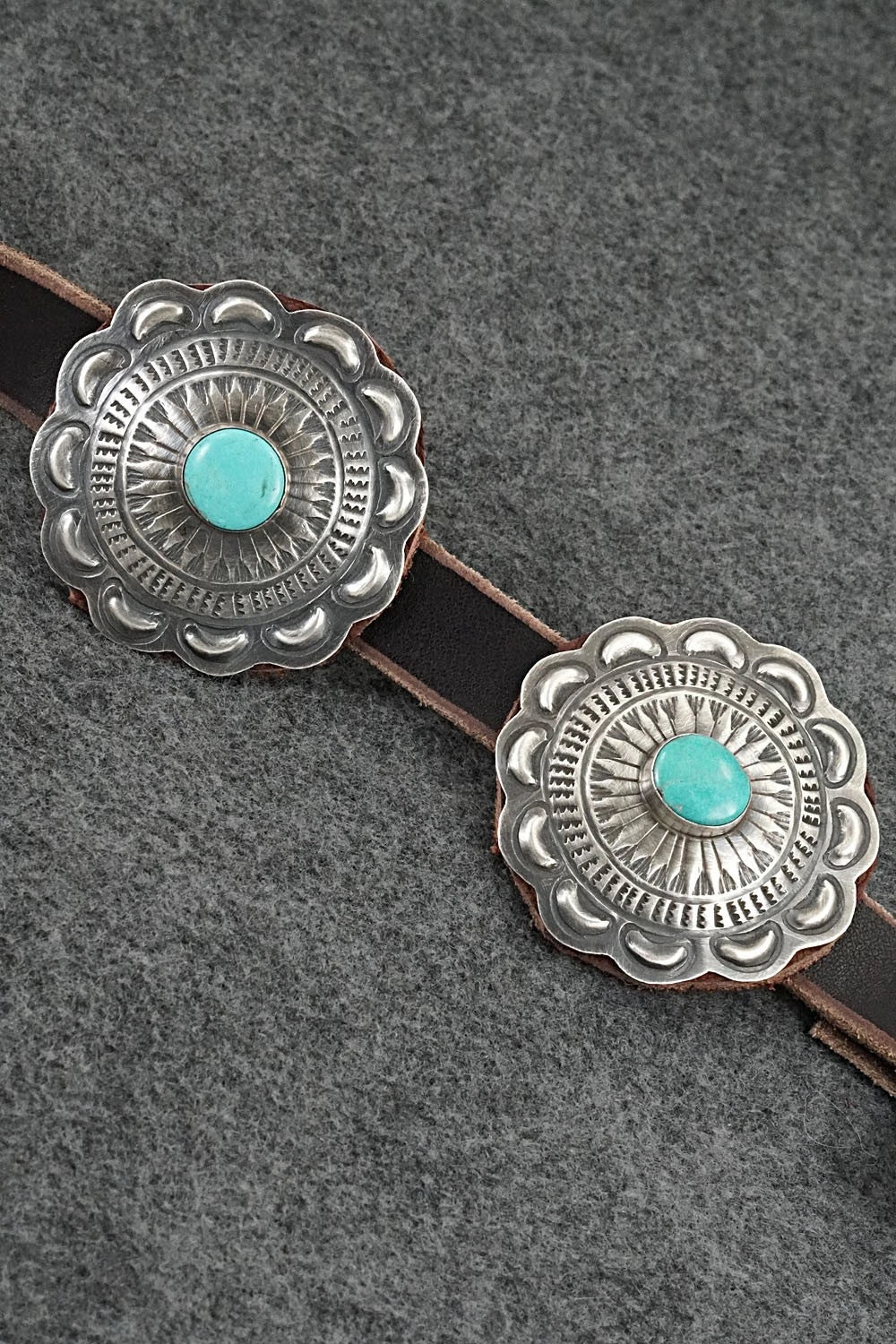 Turquoise, Sterling Silver & Leather Concho Belt - Dan Morgan