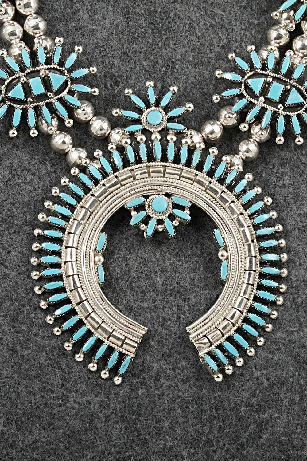 Turquoise & Sterling Silver Squash Blossom Set - Evonne Hustito