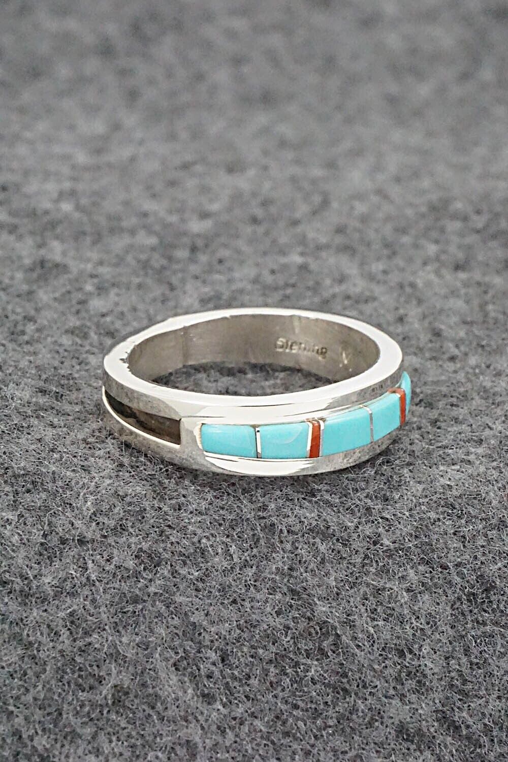 Turquoise, Coral & Sterling Silver Ring - Wilbert Muskett - Size 11.5