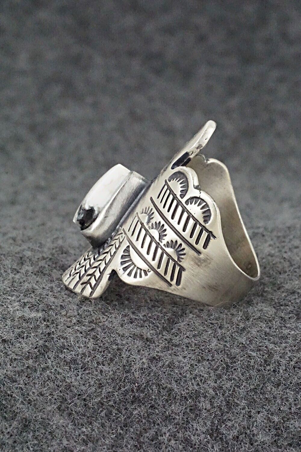 White Buffalo and Sterling Silver Ring - Raymond Coriz - Size 8.5