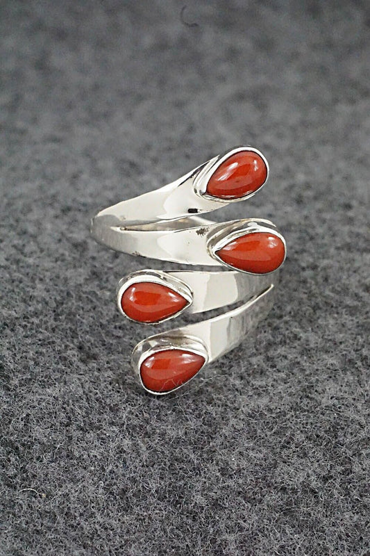Coral & Sterling Silver Ring - Thomas Yazzie - Size 9.5