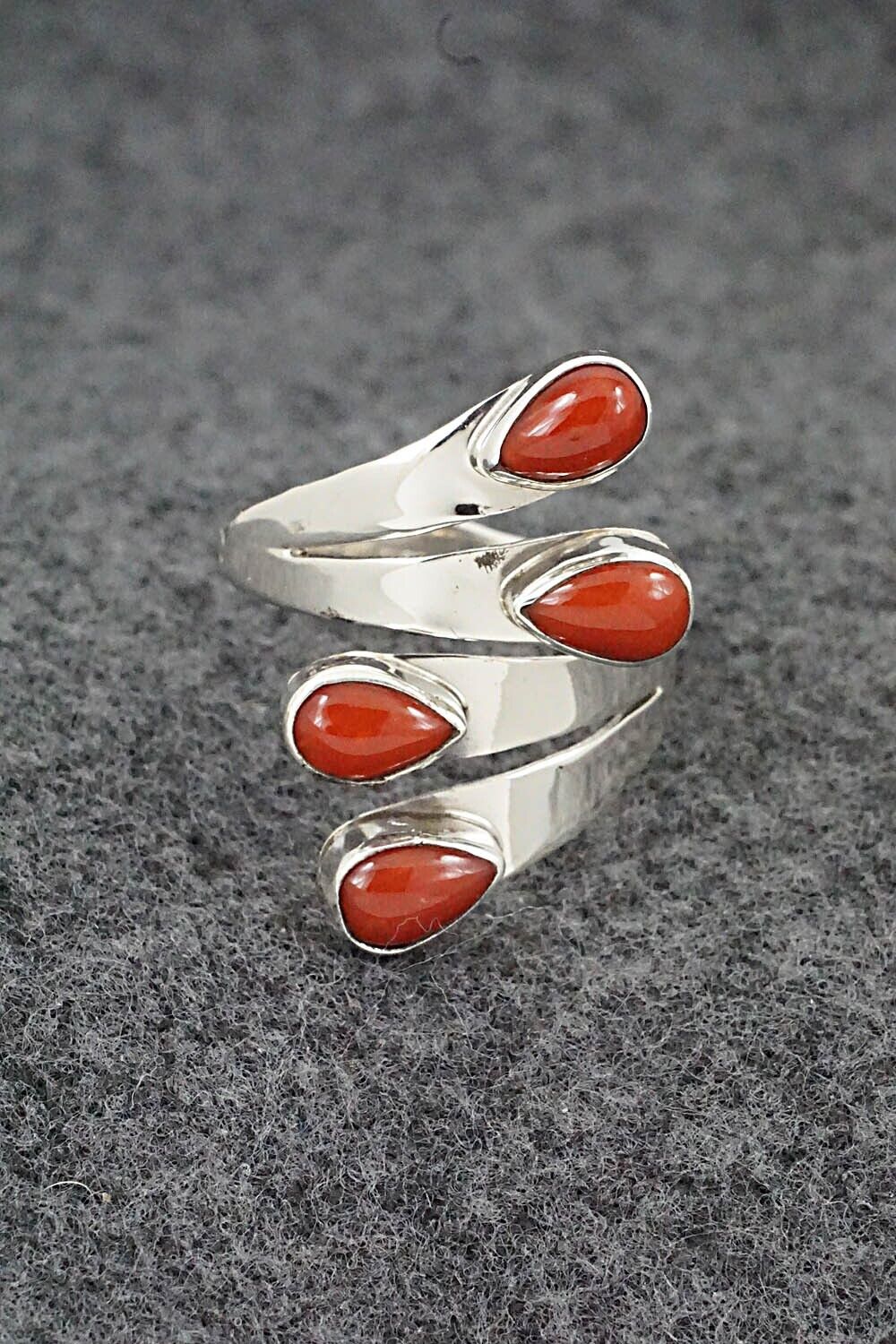Coral & Sterling Silver Ring - Thomas Yazzie - Size 9.5