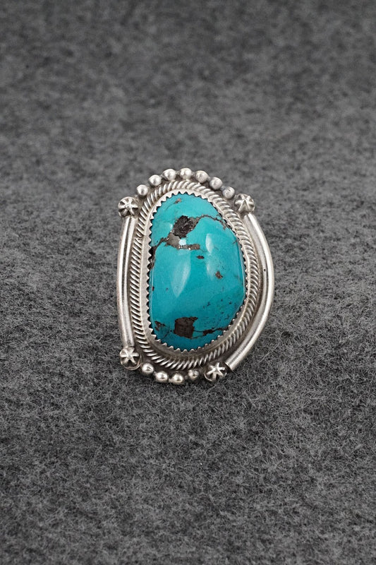 Turquoise & Sterling Silver Ring - Leslie Nez - Size 9.5